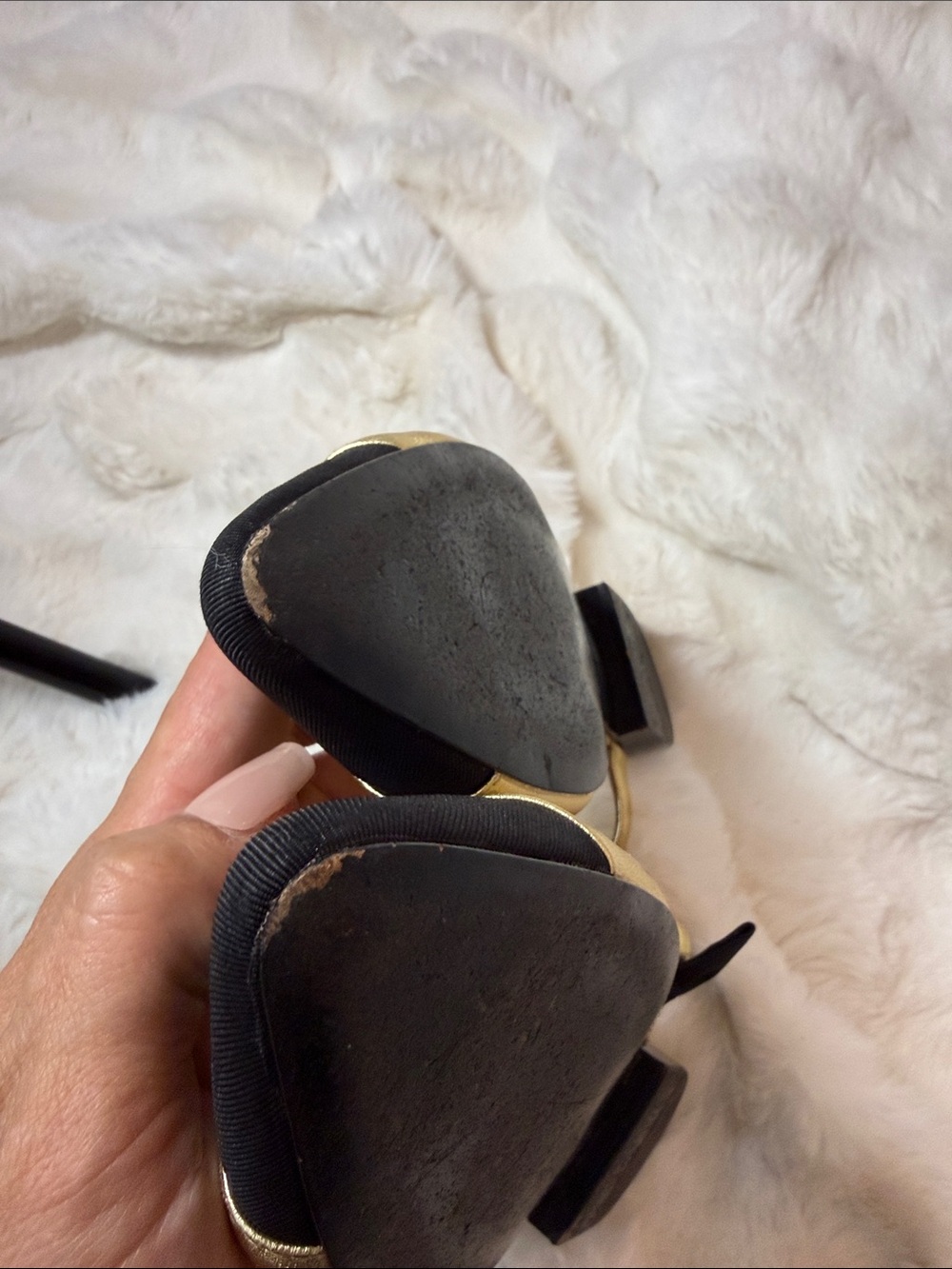 CHANEL Gold and Black Pointed-Toe Slingback Flats - Picture 12 of 12